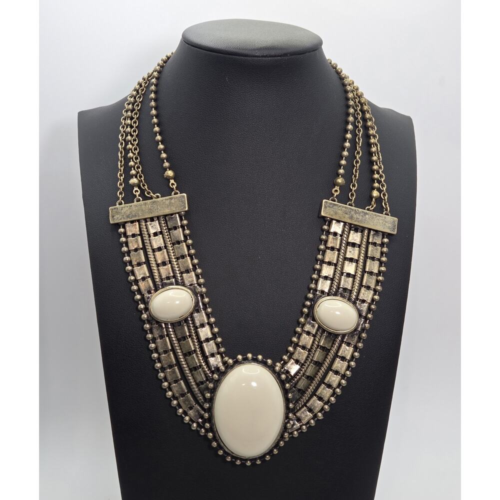 Vintage Statement Necklace Large Oval Cream Cabachons Choker 15" - 18"